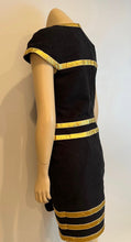 Load image into Gallery viewer, NWT Chanel 19A 2019 Fall Paris Egypt Runway Black Gold Trim Dress FR 34 US 4