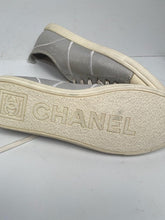 Load image into Gallery viewer, Chanel 10C, 2010 Cruise Resort Silver Metallic Canvas Woven CC Logo Tennis Shoes EU 41 US 10/11
