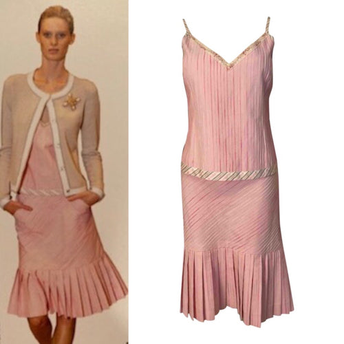 Editing (on Layaway) Chanel 03P, 2003 Spring pink camisole top matching Pleated accordion skirt set FR 42 US 8