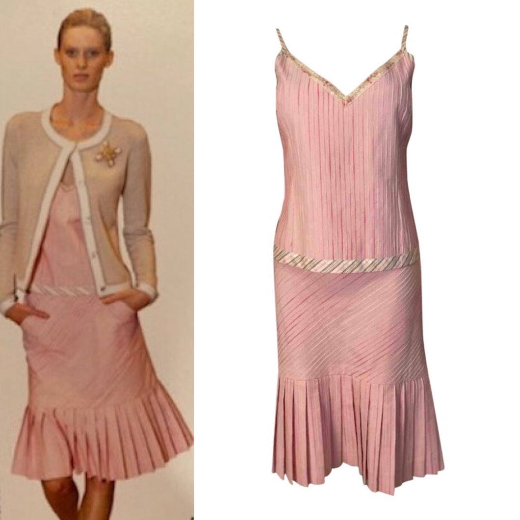 Editing (on Layaway) Chanel 03P, 2003 Spring pink camisole top matching Pleated accordion skirt set FR 42 US 8