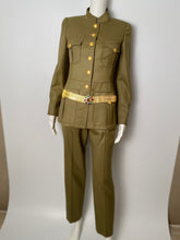 Load image into Gallery viewer, 96A, 1996 Fall Vintage Chanel Rare Military Olive Green Belted Jacket Pant Suit Set FR 36