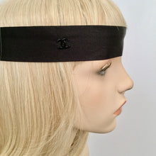 Load image into Gallery viewer, Chanel Black Silk grosgrain ribbon 2015 15A CC logo wide headband hair accessory