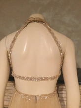 Load image into Gallery viewer, Frisky Chanel 2003 03P Spring Vintage Beige Sequin Halter Backless Long Chiffon Silk gown FR 38 US 4