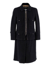 Load image into Gallery viewer, Rare Chanel Black Tweed Textured Skirt Suit w Chains/Zippers FR 44 US 8/10