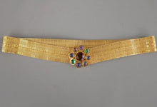 Load image into Gallery viewer, 96A 1996 Fall Vintage CHANEL Gold Gripoix Rhinestone Byzantine Flower Metal Belt size Medium