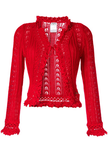 Chanel 04P 2004 Spring Red Crochet Cardigan FR 38 US 4/6