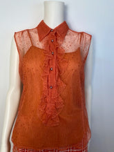 Load image into Gallery viewer, Vintage Chanel 02P, 2002 Spring 2-piece Orange Top Blouse Camisole sheer Lace Set FR 38