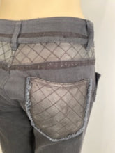Load image into Gallery viewer, Chanel Runway 12P, 2012 Spring black with leather patchwork Denim Jeans Pants FR 38 US 4