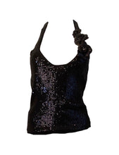 Load image into Gallery viewer, Chanel 08C 2008 Cruise Camellia black sequin top halter blouse FR 36