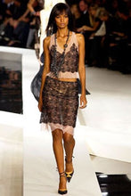 Load image into Gallery viewer, Rare Chanel 03P, 2003 Spring Camellia Flower Pink Black Lace Satin Blouse with matching Skirt Set FR 36 US 4