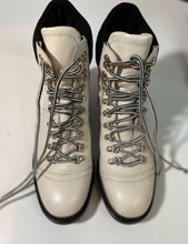 Load image into Gallery viewer, Chanel Black White Logo Lace Up Fall Winter Combat ankle Boots EU 36.5 US 6
