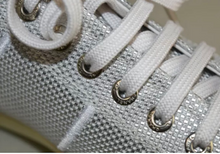 Load image into Gallery viewer, Chanel 10C, 2010 Cruise Resort Silver Metallic Canvas Woven CC Logo Tennis Shoes EU 41 US 10/11