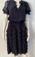 Load image into Gallery viewer, Chanel 01P 2001 Spring Navy Blue Silk Chiffon Ruffle short sleeve dress FR 38 US 4