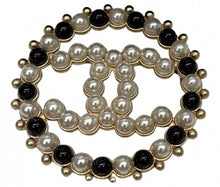 Load image into Gallery viewer, Chanel 18P 2018 Spring Large Round CC Pearl Black and White Gold Pin Brooch