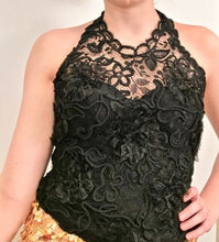 Load image into Gallery viewer, 95A, 1995 Fall Vintage Chanel elaborate Lace Halter Evening Top Blouse US 2-4