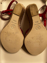 Load image into Gallery viewer, Chanel 14P 2014 Spring Patent Leather Red Chain Wedge Heel Sandals EU 38.5 US 7.5