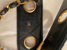 Load image into Gallery viewer, Vintage Chanel Belt Black Quilted Grommets Leather gold Chain Size 75/30