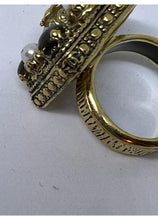 Load image into Gallery viewer, Chanel 11A 2011 Fall Square Gold Tone Pearl Red Stone Cocktail Ring Size 54 US 6 1/4