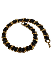 Load image into Gallery viewer, 95A Chanel Vintage Rare black leather gold metal chain belt necklace Accessory Small Sz 2