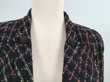 Load image into Gallery viewer, Chanel 11P, 2011 Spring Black Multicolor Tweed Ostrich Feather Trim Blazer Dress Cardigan Jacket FR 38 US 4/6
