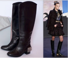 Load image into Gallery viewer, Chanel 07A Paris Monte Carlo Lion Head Icons tall black leather riding boots EU 39.5 US 8.5/9