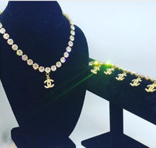 Load image into Gallery viewer, 96P, 1996 Spring RARE Chanel Vintage Gold Metal Crystals CC Bracelet Necklace Set