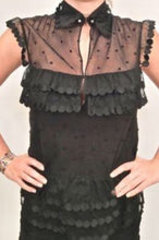 Load image into Gallery viewer, Chanel 04P 2004 Spring Black Sheer Lace Pearl Top Blouse lace, pearls,rufflesUS 6