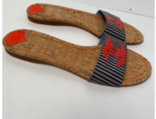 Load image into Gallery viewer, Chanel Stripe denim Summer Slides Orange CC Cork Sandals EU 39.5 US 8.5/9