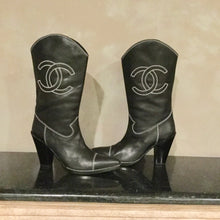 Load image into Gallery viewer, Chanel Black Cowboy Western Boots EU 38.5 US 7.5