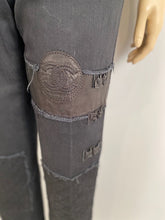 Load image into Gallery viewer, Chanel Runway 12P, 2012 Spring black with leather patchwork Denim Jeans Pants FR 38 US 4