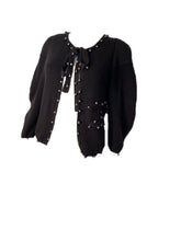 Load image into Gallery viewer, Chanel 09P 2009 Spring black CC logo knit silk cardigan with grey pearls FR 36 US 4
