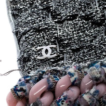 Load image into Gallery viewer, Rare Chanel 2014 14P tweed metallic silver pink chain Fingerless Gloves size 7.5