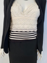 Load image into Gallery viewer, Chanel 05P, 2005 Spring Spaghetti Strap Camisole Lace Crochet Striped Top Blouse FR 38