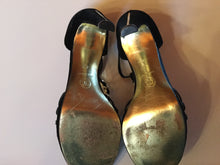 Load image into Gallery viewer, Chanel Black Camellia Flower Velvet Strap Sandal Heels EU 40 US 9.5