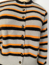 Load image into Gallery viewer, 96A, 1996 Fall Chanel vintage gray peach striped cashmere cardigan FR 44