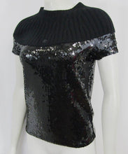 Load image into Gallery viewer, Chanel 07A 2007 Fall Autumn Black Sequins Short Sleeve ribbed cashmere sweater top blouse FR 38 US 4