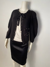 Load image into Gallery viewer, Chanel 09P 2009 Spring black CC logo knit silk cardigan with grey pearls FR 36 US 4