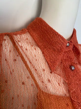 Load image into Gallery viewer, Vintage Chanel 02P, 2002 Spring 2-piece Orange Top Blouse Camisole sheer Lace Set FR 38