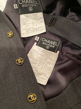 Load image into Gallery viewer, 94A 1994 Fall Very Rare Vintage Chanel Skirt Suit in Grey/Red/Black FR 42 US 6/8