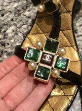 Load image into Gallery viewer, Chanel 07P Spring Gripoix Jewel black patent leather strap Heels w/ box EU 38.5 US 7/7.5