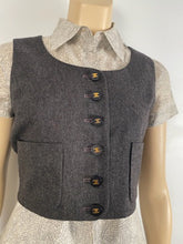 Load image into Gallery viewer, 1990’s Chanel Vintage 2 piece outfit Gray short pleated skirt with matching vest sz 4