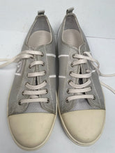 Load image into Gallery viewer, Chanel 10C, 2010 Cruise Resort Silver Metallic Canvas Woven CC Logo Tennis Shoes EU 41 US 10/11