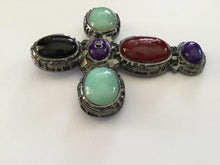 Load image into Gallery viewer, Chanel vintage 03A 2003 Fall Gripoix multicolor Glass Stone Oversized Cross Brooch Pin