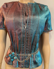 Load image into Gallery viewer, Chanel 07A 2007 Fall Turquoise Multi-Strand Tweed Crystal CC Silver Metal Necklace/Belt/Pin/Brooch