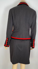 Load image into Gallery viewer, 94A 1994 Fall Very Rare Vintage Chanel Skirt Suit in Grey/Red/Black FR 42 US 6/8