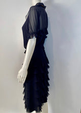 Load image into Gallery viewer, Chanel 01P 2001 Spring Navy Blue Silk Chiffon Ruffle short sleeve dress FR 38 US 4