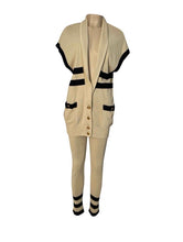 Load image into Gallery viewer, 80’s/90’s Rare! Vintage Chanel stretchy pants w matching cardigan Striped Ecru and Black FR 40