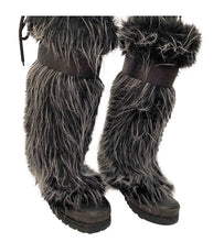 Load image into Gallery viewer, Chanel vintage 2002 Fantasy Fur Yeti gray knee high snow boots US size 7/7.5