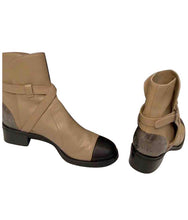 Load image into Gallery viewer, Chanel 2014 Leather Beige Black Logo Short Boots EU 39.5 US 9