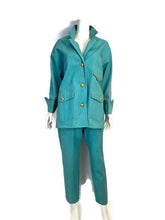 Load image into Gallery viewer, 92P, 1992 Spring Chanel Green Denim 2 piece Jacket Pant Suit Oversized FR 34 US 4/6/8